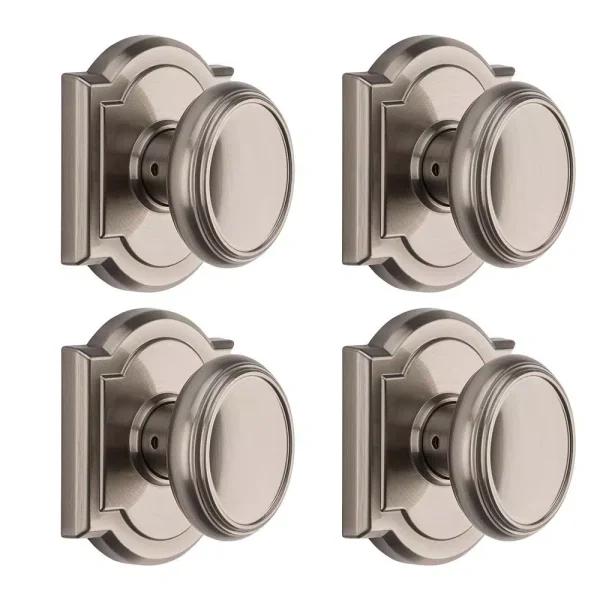 Baldwin Prestige Carnaby Satin Nickel Passage Door Knobs, 4-Pack