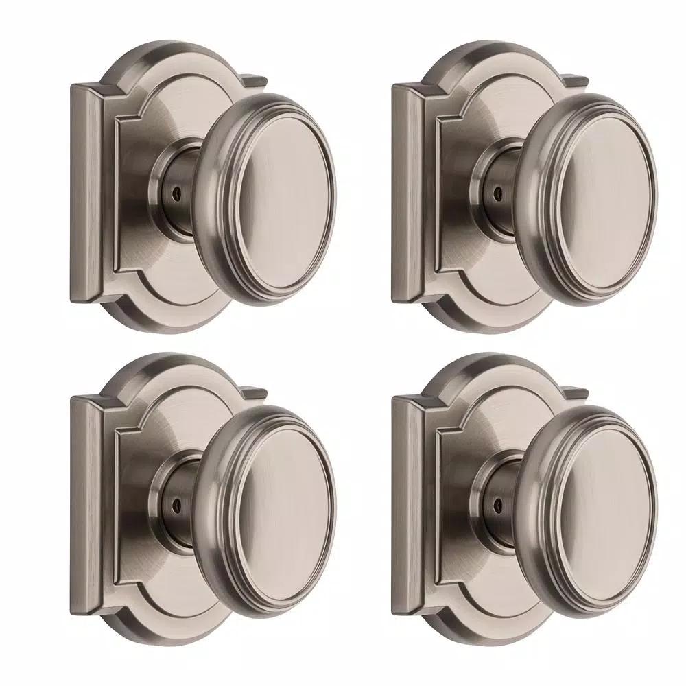 Baldwin Prestige Carnaby Satin Nickel Passage Door Knobs, 4-Pack