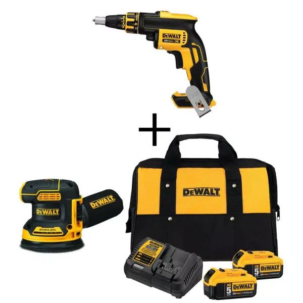 DEWALT 20V MAX XR Brushless Cordless Drywall Screw Gun & 5 in. Random Orbital Sander Kit with (2) 5.0Ah Batteries