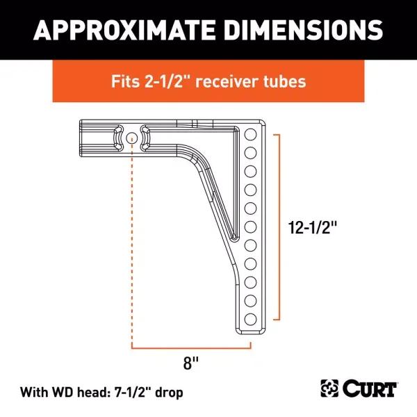 CURT Weight Distribution Shank, 2-1/2" Receiver, 8" Drop