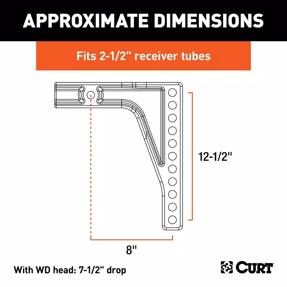 CURT Weight Distribution Shank, 2-1/2" Receiver, 8" Drop