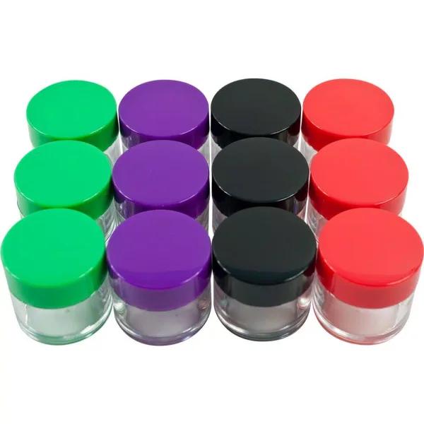 Stalwart 12-Piece 20 mL Clear Plastic Storage Jars with Color-Coded Lids