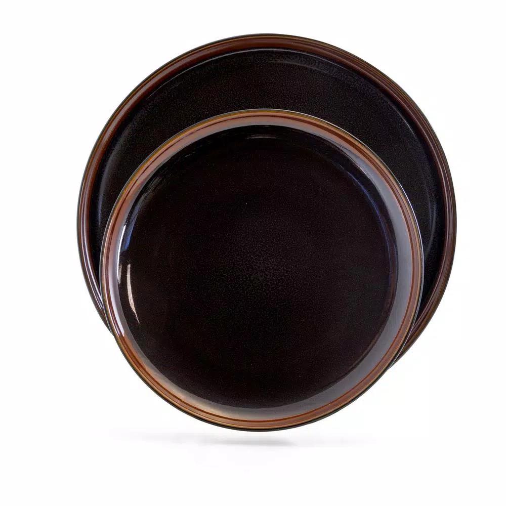 Elama Midnight Beach 16-Piece Metallic Black Stoneware Dinnerware Set, Service for 4