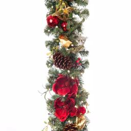Village Lighting Company 9 ft. Pre-Lit Red Magnolia Christmas Garland with 100 LED Mini Lights thumbnail 1
