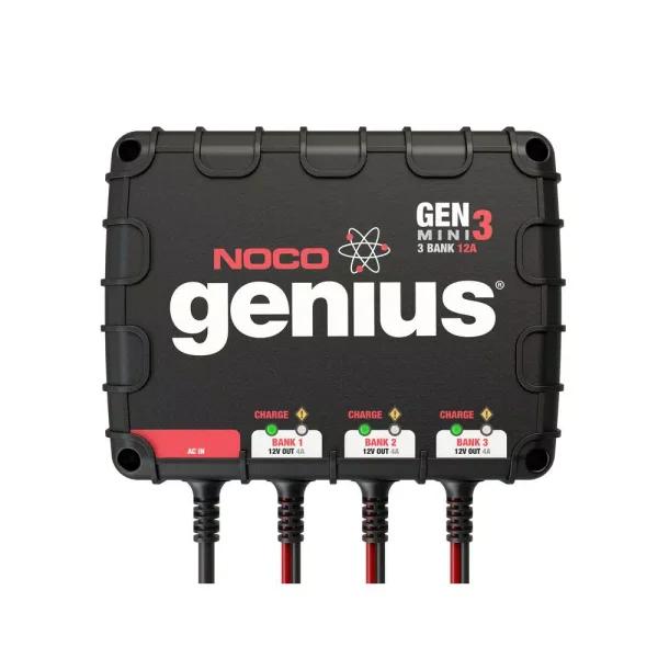 NOCO Genius GENM3 12 Amp 3-Bank On-Board Battery Charger for 12V Marine & Deep-Cycle Batteries