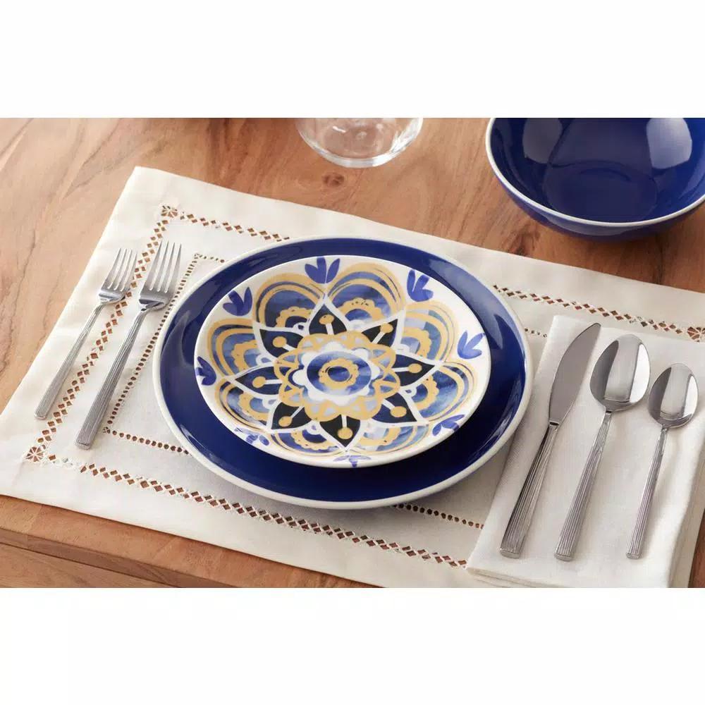 Home Decorators Collection Lisbon 4-Piece Twilight Blue and Mustard Yellow Salad Plate Set