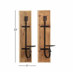 LITTON LANE Industrial Black Metal and Natural Wood Arrow Wall Sconces, Set of 2 thumbnail 4