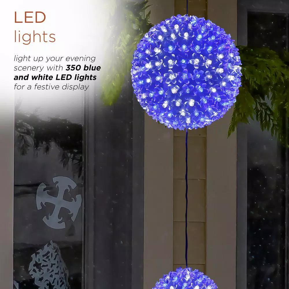 Alpine Corporation 37 in. 3-Tier Hanging Christmas Ornament with 350 Blue and White Chasing LED Lights