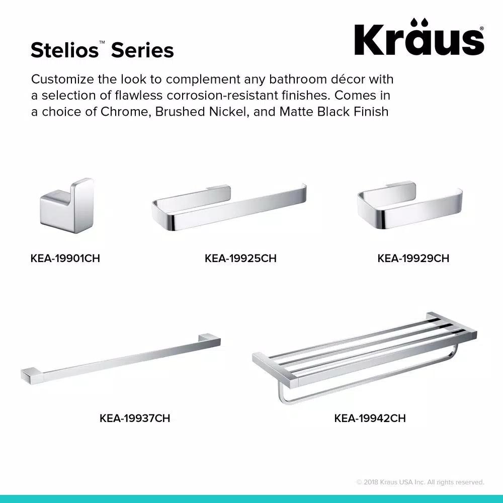 KRAUS Stelios Chrome Bathroom Robe and Towel Hook, Solid Brass