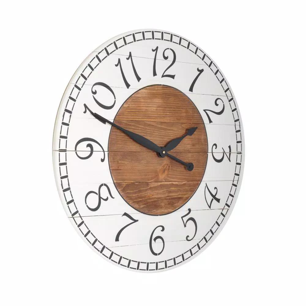 BrandtWorks Oversized Antique White Farmhouse Wall Clock - Distressed Wood Slat Design