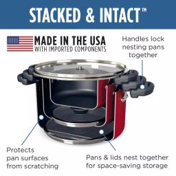 Farberware Neat Nest 6-Quart Aluminum Nonstick Saucepot with Glass Lid, Red thumbnail 4