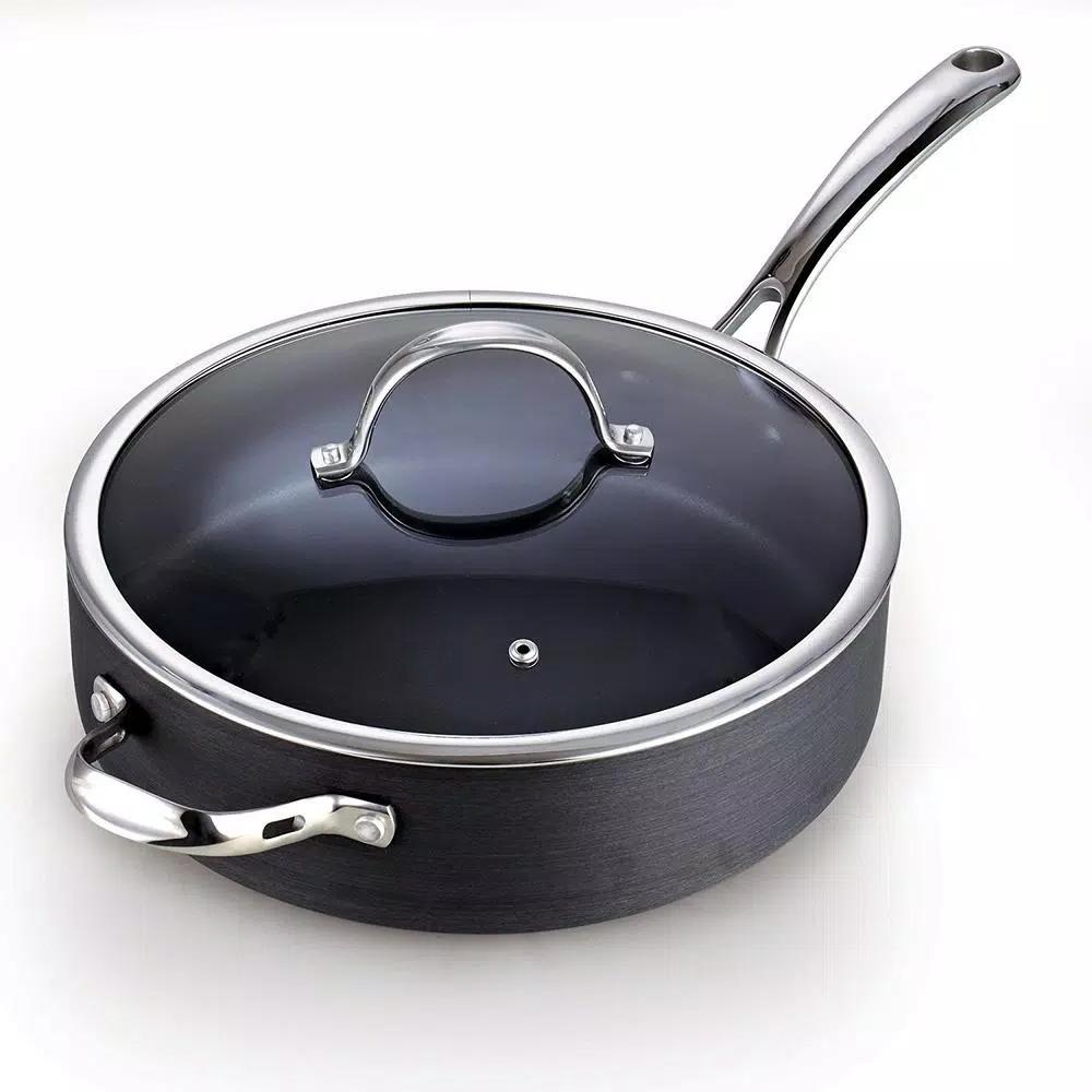 Cooks Standard 5 Qt. Hard-Anodized Aluminum Nonstick Deep Saute Pan with Glass Lid, Black