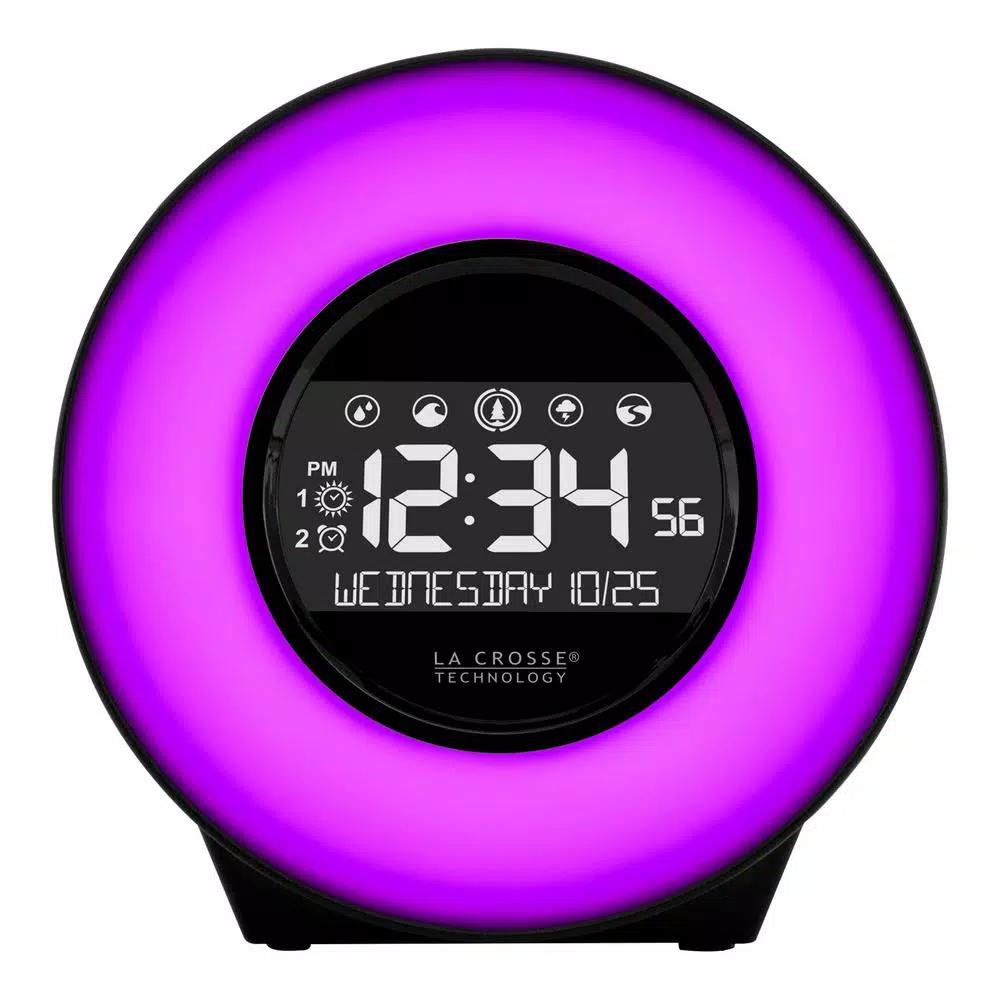 La Crosse Technology Color Mood Light Alarm Clock with Nature Sounds and USB Charging Port
