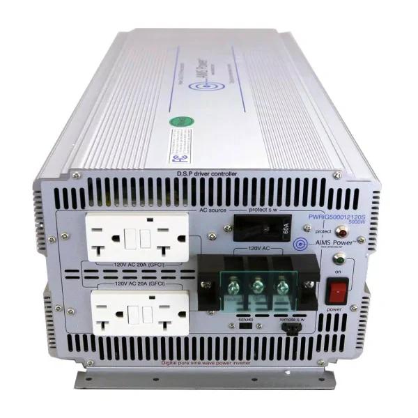 AIMS POWER 5000W Pure Sine Wave Industrial Grade Power Inverter, 12V DC to 120V AC with GFCI