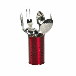 Basic Essentials Red Stainless Steel 7-Piece Kitchen Utensil Set with Storage Tub thumbnail 9