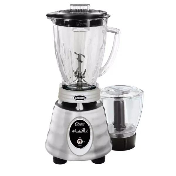 Oster Whirlwind Heritage Blend 1000W Blender with Food Processor Attachment, 48 oz Glass Jar, Chrome