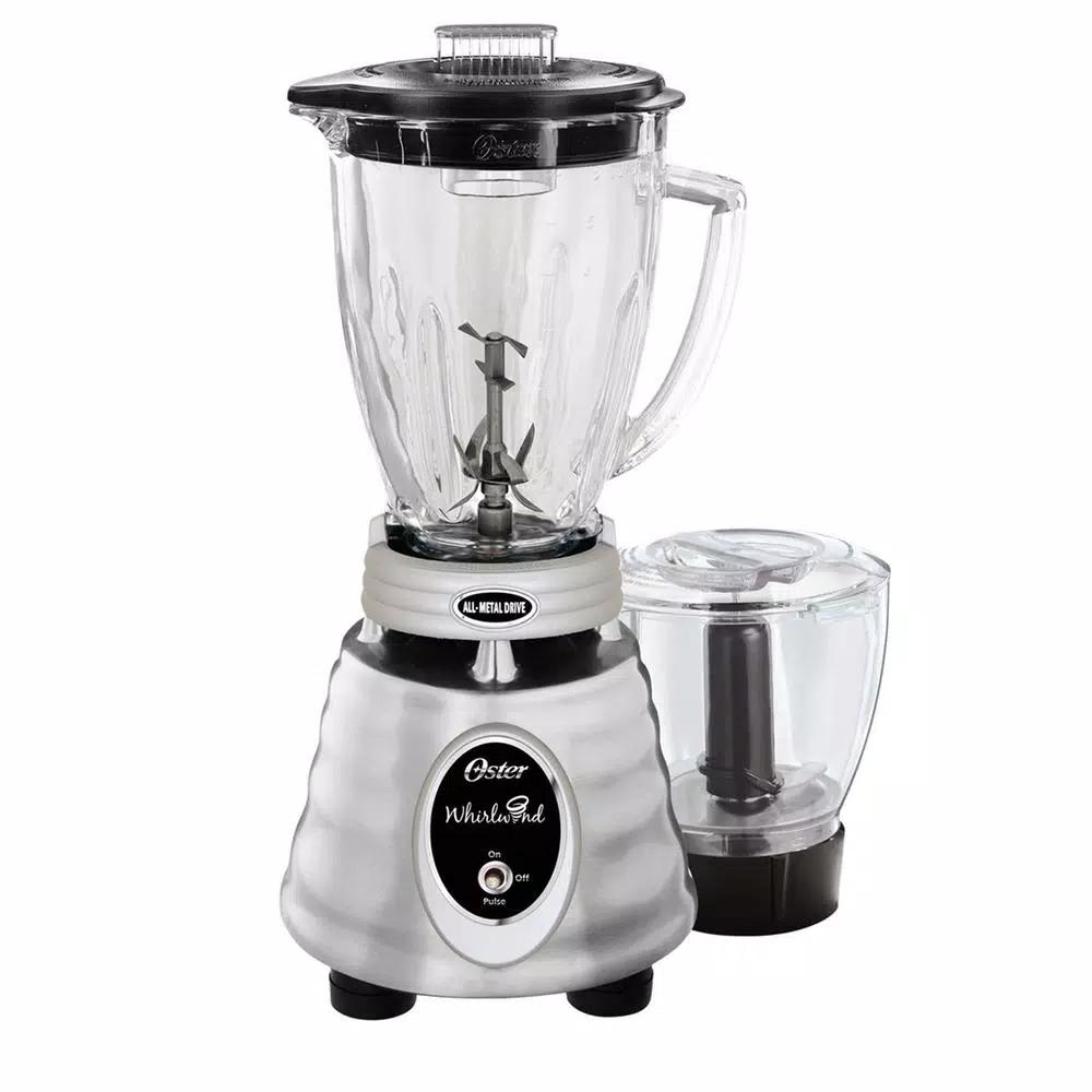 Oster Whirlwind Heritage Blend 1000W Blender with Food Processor Attachment, 48 oz Glass Jar, Chrome