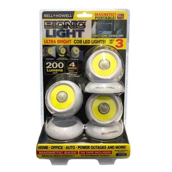 Bell + Howell Bionic Light Cordless Portable Motion Sensor COB LED Lights, 360° Magnetic Base (3-Pack)
