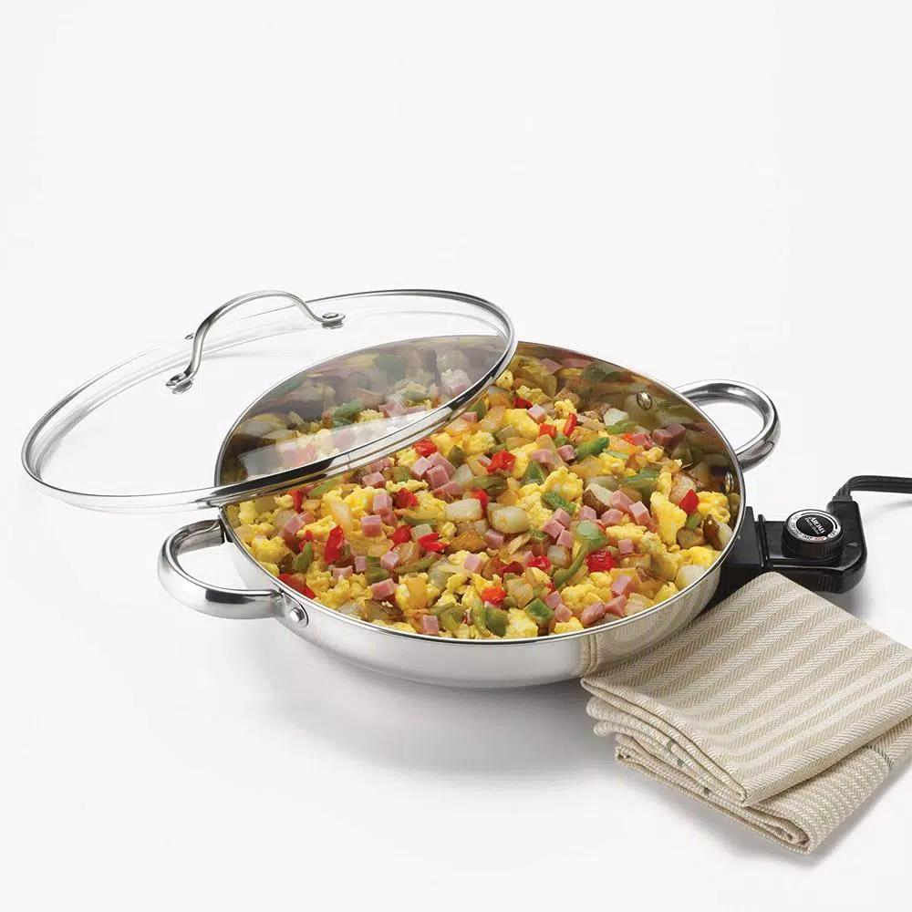 AROMA Gourmet 132 sq. in. Stainless Steel Electric Skillet with Tempered Glass Lid