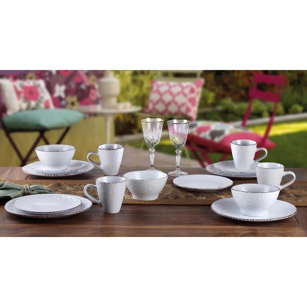 Lorren Home Trends Lorren Home 16-Piece White Stoneware Scroll Dinnerware Set, Service for 4