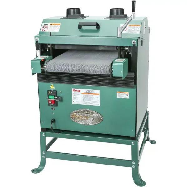 Grizzly Industrial 16 in. 2 HP Drum Sander with Rubber Conveyor Belt and Heavy-Duty Steel Cabinet