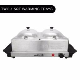 Brentwood Appliances 3 Qt. Metallic 2-Pan Buffet Server with Warming Tray, Stainless Steel thumbnail 3