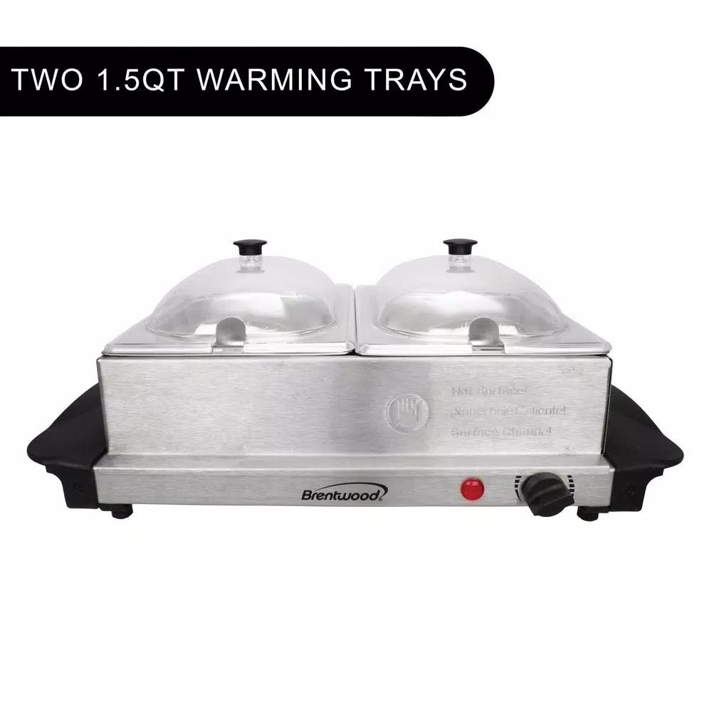Brentwood Appliances 3 Qt. Metallic 2-Pan Buffet Server with Warming Tray, Stainless Steel