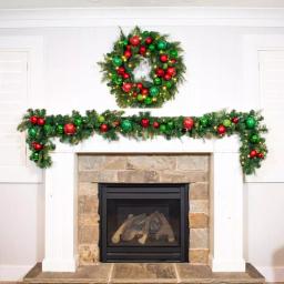 Village Lighting Company 30 in. Pre-Lit LED Christmas Cheer Wreath with 50 Warm White Lights and Remote Control thumbnail 4