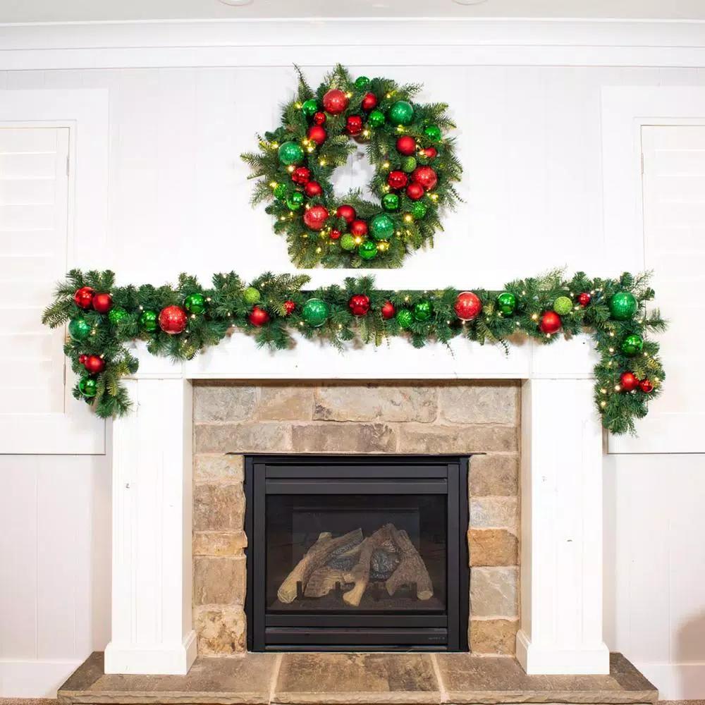 Village Lighting Company 30 in. Pre-Lit LED Christmas Cheer Wreath with 50 Warm White Lights and Remote Control
