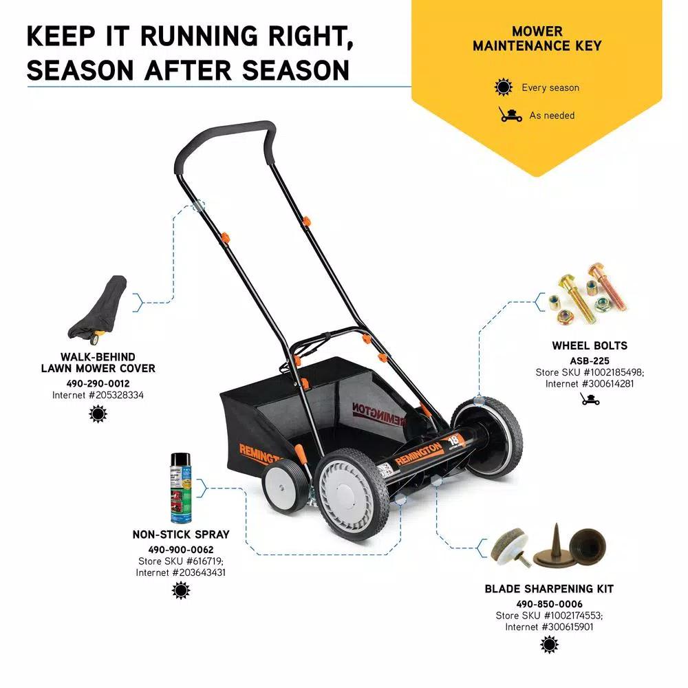 Remington 18 in. Manual Walk Behind Reel Lawn Mower with Bagger and 9-Position Height Adjustment