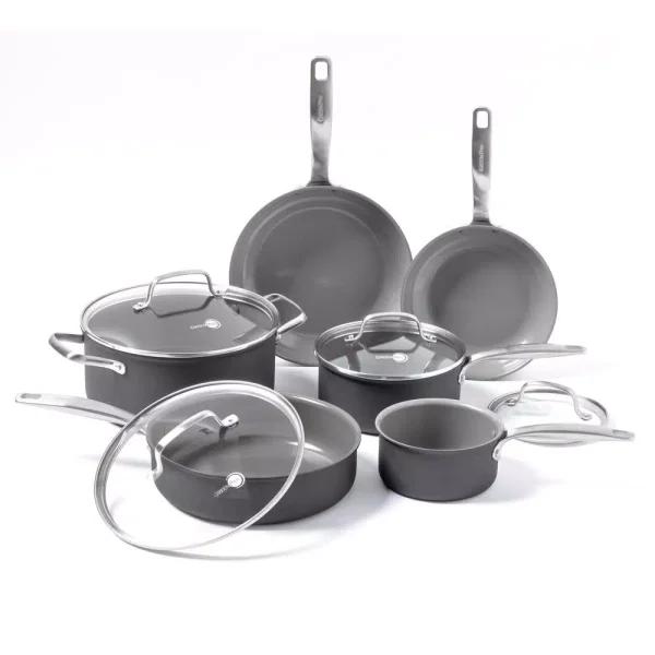 GreenPan Chatham 10-Piece Hard-Anodized Aluminum Ceramic Nonstick Cookware Set, Gray