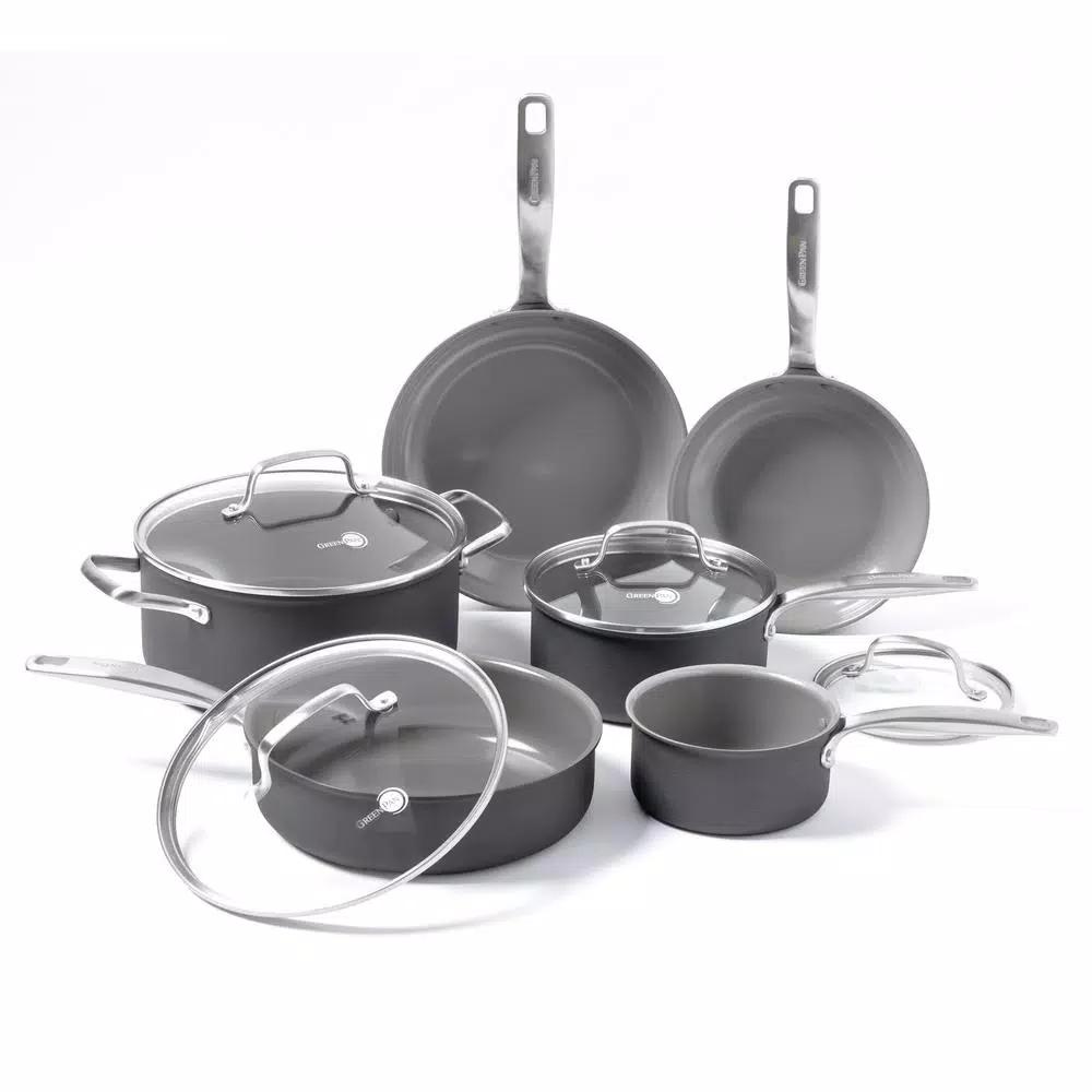 GreenPan Chatham 10-Piece Hard-Anodized Aluminum Ceramic Nonstick Cookware Set, Gray