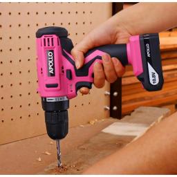 Apollo 10.8V Cordless Drill Driver Kit with 30-Piece Accessory Set, Pink thumbnail 3