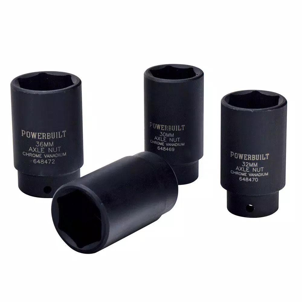 Powerbuilt Axle Nut Socket Kit, 4-Piece Impact Rated Chrome Vanadium Set