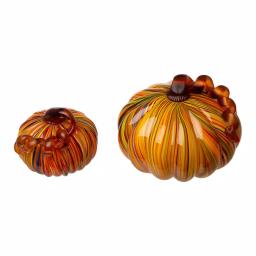 Glitzhome Multi-Striped Glass Short Pumpkin Set - 100% Handmade Glass Tabletop Decoration thumbnail 1