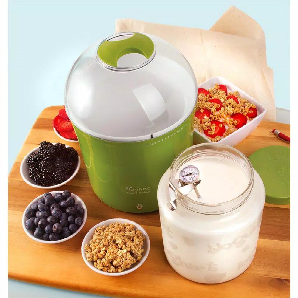 Euro Cuisine 2 Qt. Yogurt Maker with Glass Jar, Stainless Steel Thermometer, and Greek Yogurt Cotton Bag - Green