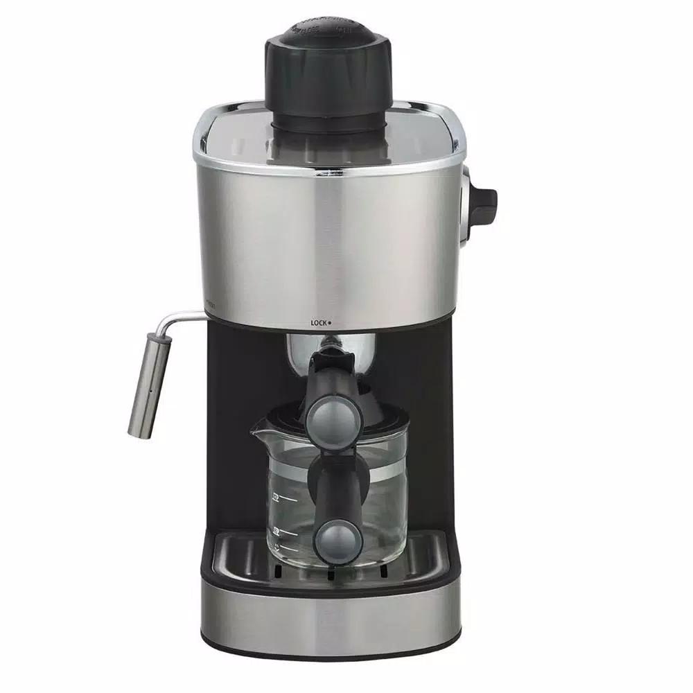 LavoHome 4-Cup Espresso and Cappuccino Maker Machine with Glass Carafe, 800W, Black