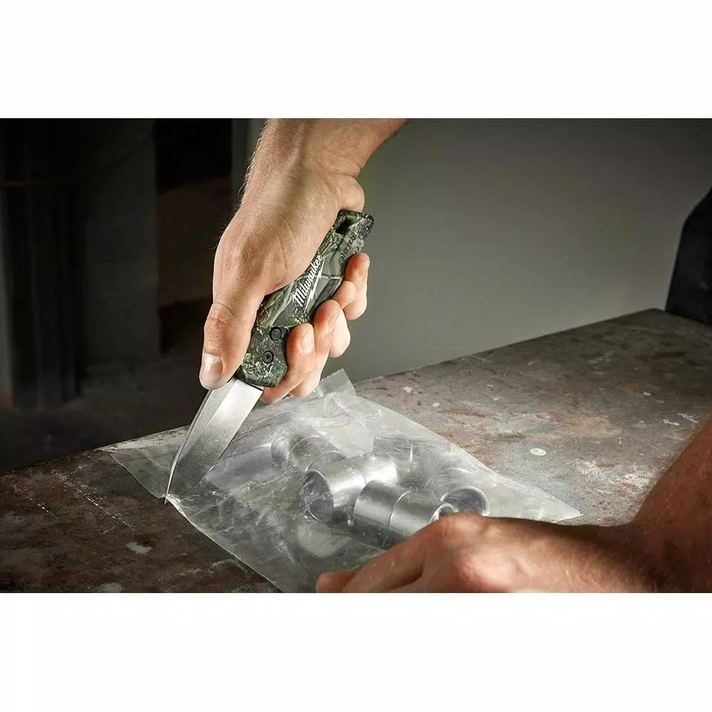Milwaukee FASTBACK Camo Stainless Steel Folding Knife with 2.95 in. Drop Point Blade