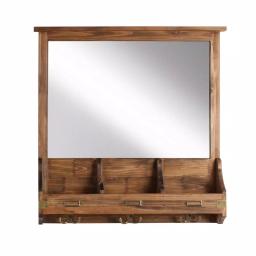 Kate and Laurel Stallard Rustic Brown Multi-Function Wall Mirror Memo Board with Hooks and Pockets thumbnail 2