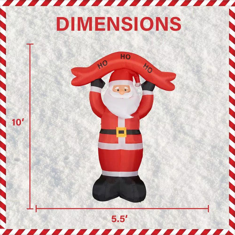 Fraser Hill Farm 10 ft. Santa Claus Inflatable with HO HO HO Sign and White Lights