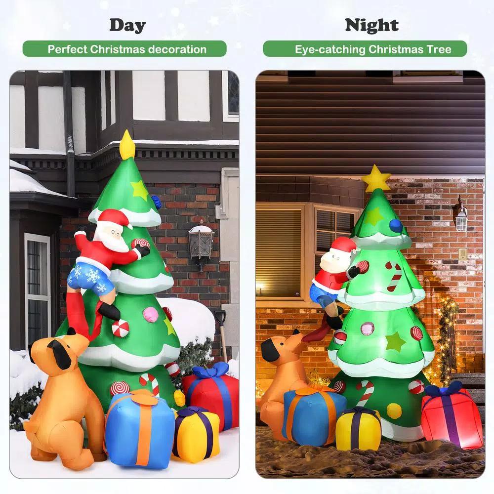 Costway 7 ft. Inflatable Christmas Tree with Santa, Puppy, and LED Lights - Outdoor Holiday Decor