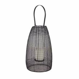 LITTON LANE Large Black Metal Mesh Lantern Candle Holder with Suspended Hurricane Glass thumbnail 2