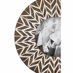 LITTON LANE 9 in. Round Carved Wood Picture Frame with Chevron Pattern, White and Natural thumbnail 2