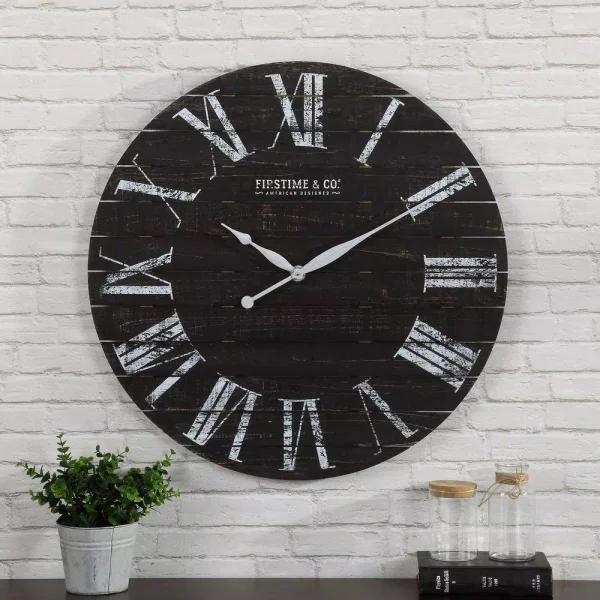 FirsTime & Co. 29 in. Midnight Shiplap Wall Clock - Rustic Farmhouse Decor