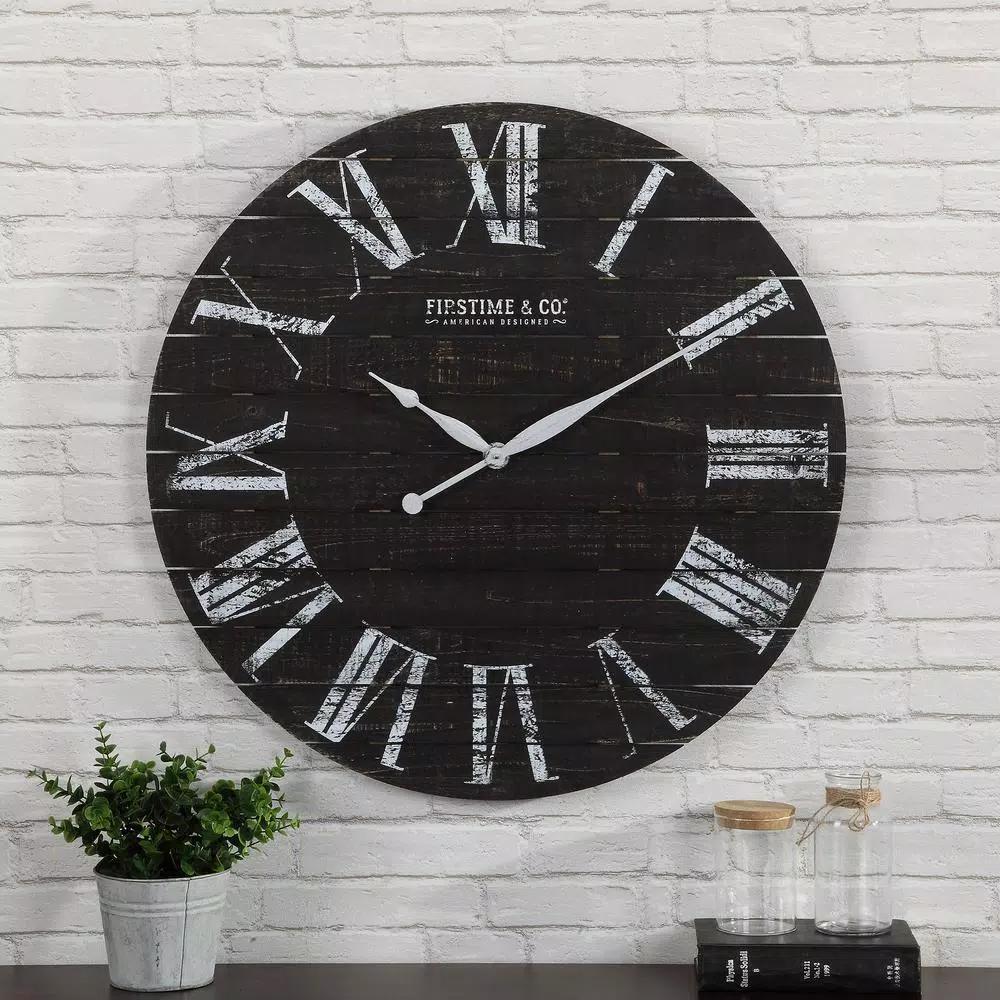 FirsTime & Co. 29 in. Midnight Shiplap Wall Clock - Rustic Farmhouse Decor