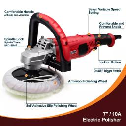 Boyel Living 7 in. Variable Speed Corded Disc Sander Polisher Buffer, 10 Amp, 1000-3500 RPM thumbnail 3