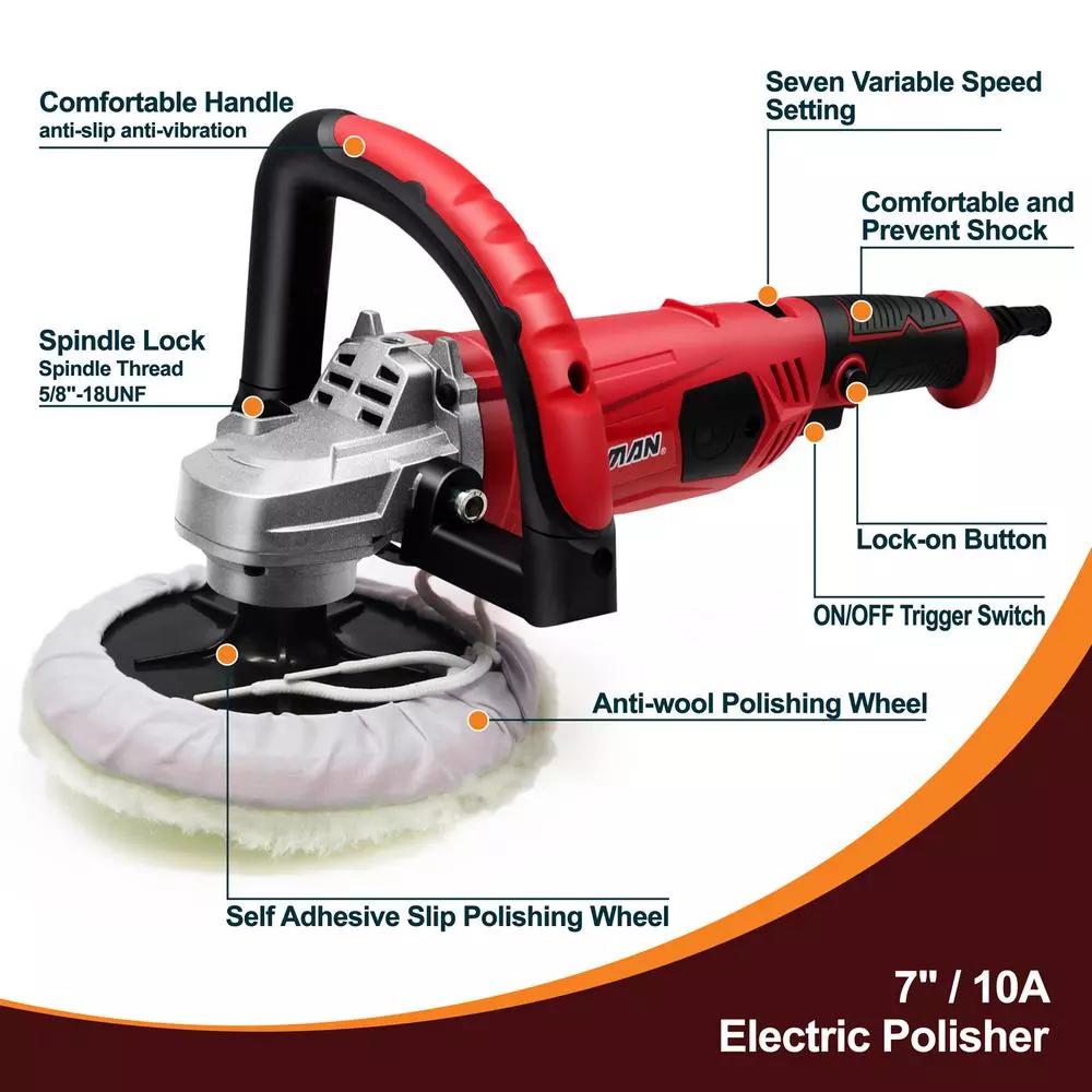 Boyel Living 7 in. Variable Speed Corded Disc Sander Polisher Buffer, 10 Amp, 1000-3500 RPM