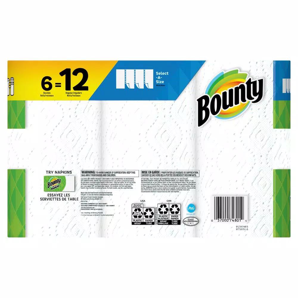 Bounty Select-A-Size White Paper Towels, 6 Double Rolls