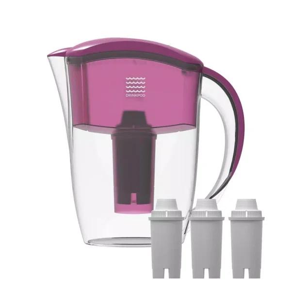 DRINKPOD Alkaline Water Filter Pitcher with 8-Stage Cartridge, 2.5L Capacity, 3-Pack