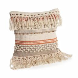 LR Resources Chic Beige Striped Fringe Throw Pillow - 18 x 18 in. Cotton Cover Hypoallergenic Polyester Fill thumbnail 5